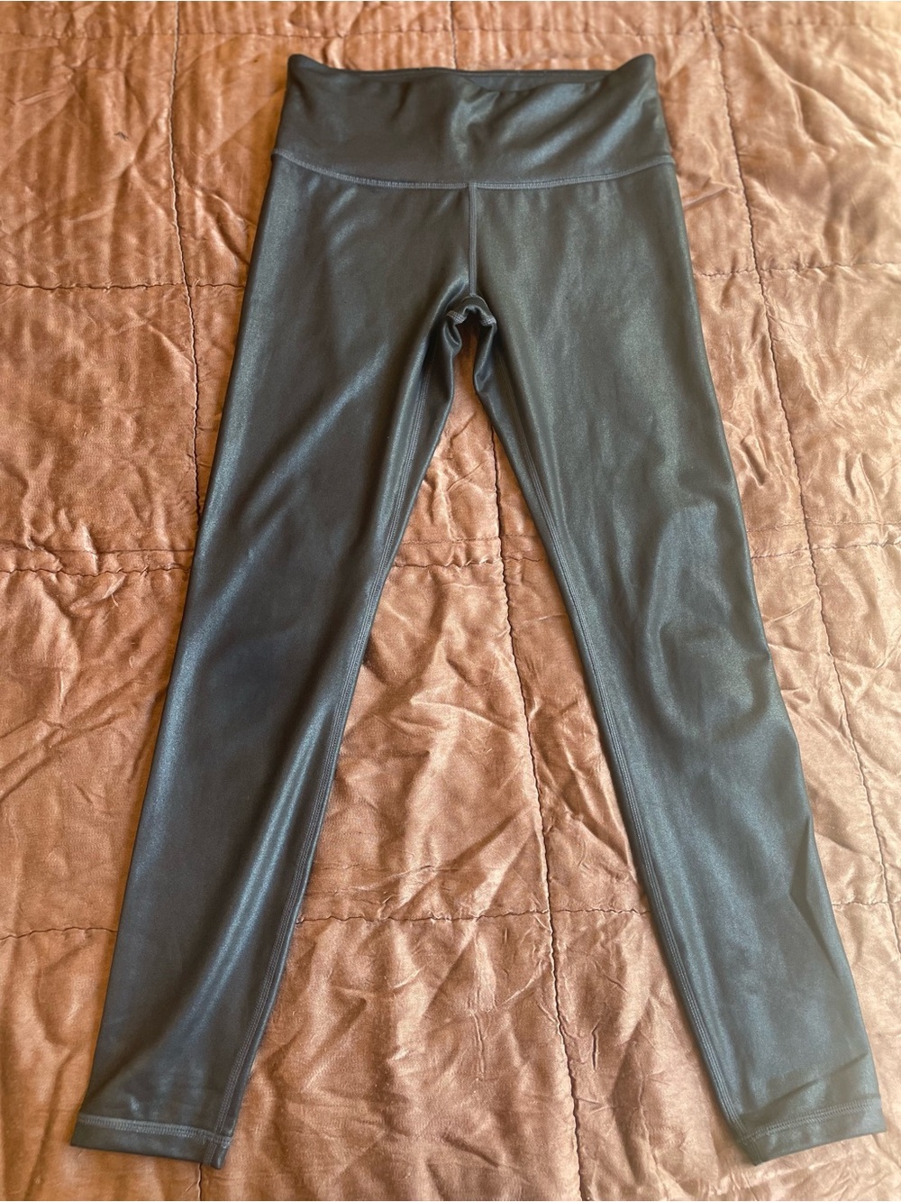 Athleta Shimmery Black Elation High Rise Shine Faux-Leather Leggings XS Pocket!